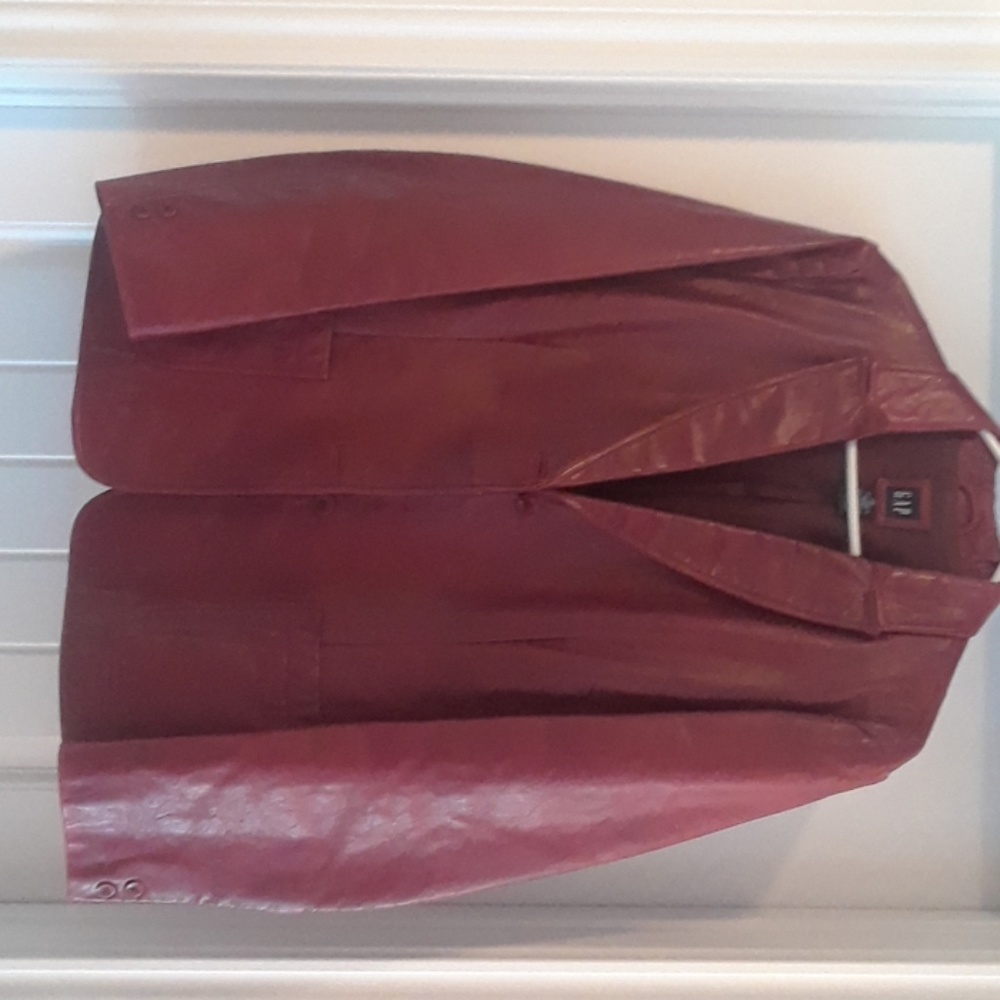 Red leather jacket.